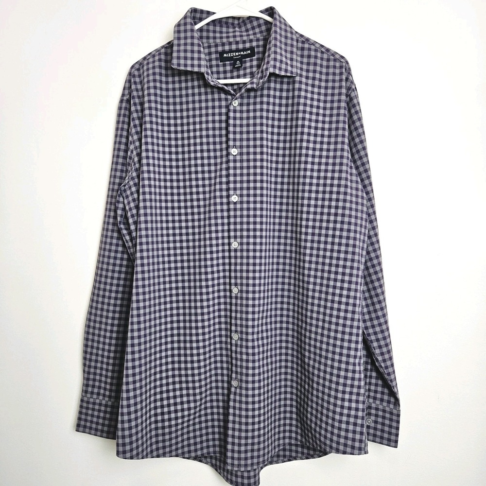 MIZZEN+MAIN Men's Shirt Size XL Performance Leeward Trim Fit Purple Gray Check‎